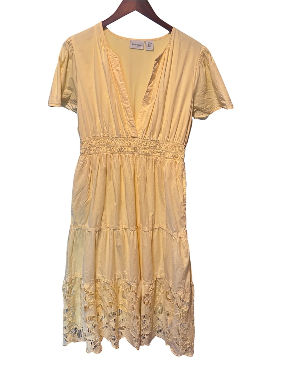 Haute Hippie Yellow Tiered Maxi Dress with Eyelet Hem - Picture 3 of 5